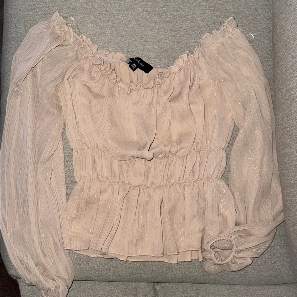 Vici Blush Ruffled Off-Shoulder Blouse